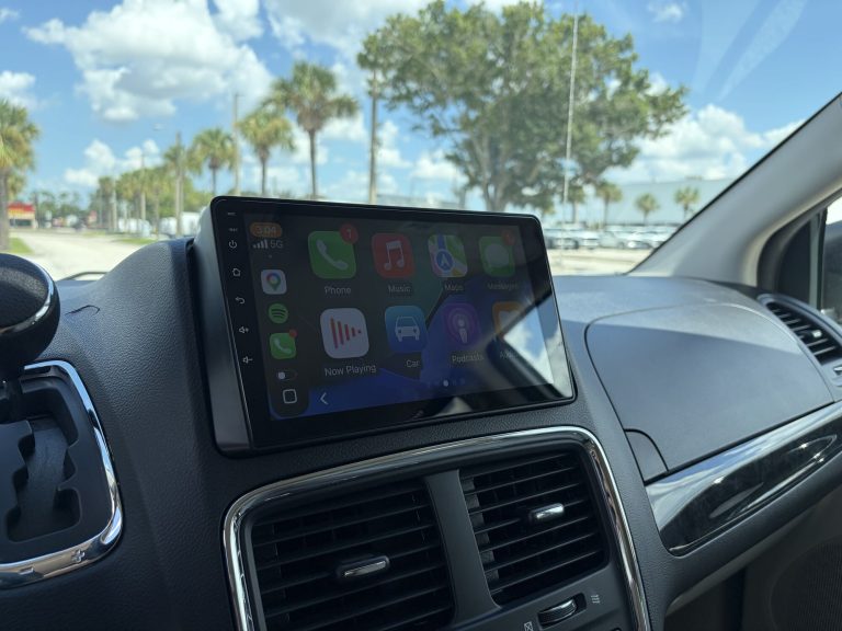 Dashboard touchscreen running Apple CarPlay in the wheelchair accessible van